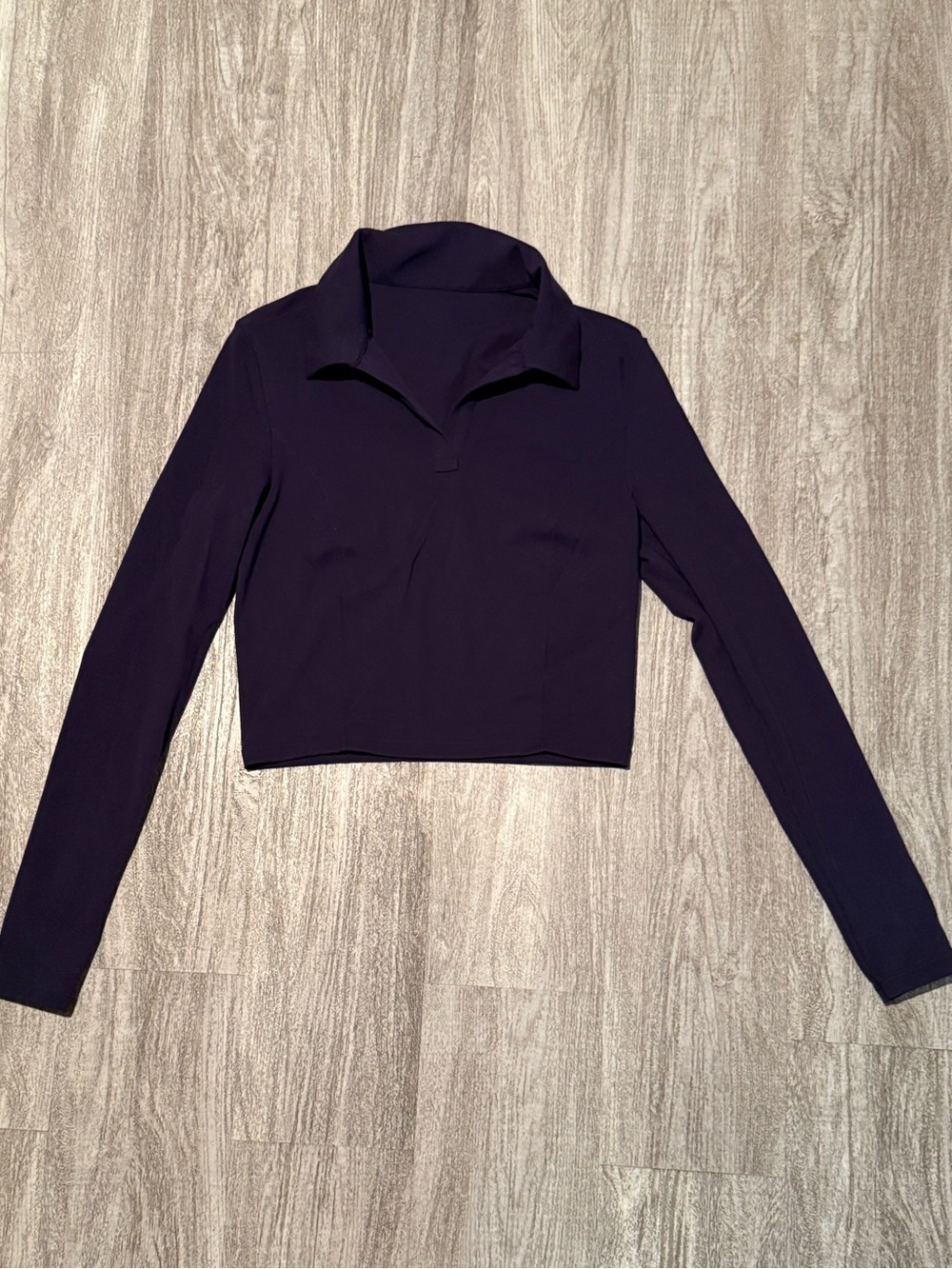 Adanola Dark Navy Blue Cropped Long-Sleeve Polo Top
